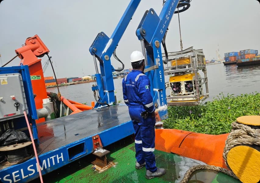 Offshore marine operations platform during subsea inspection work